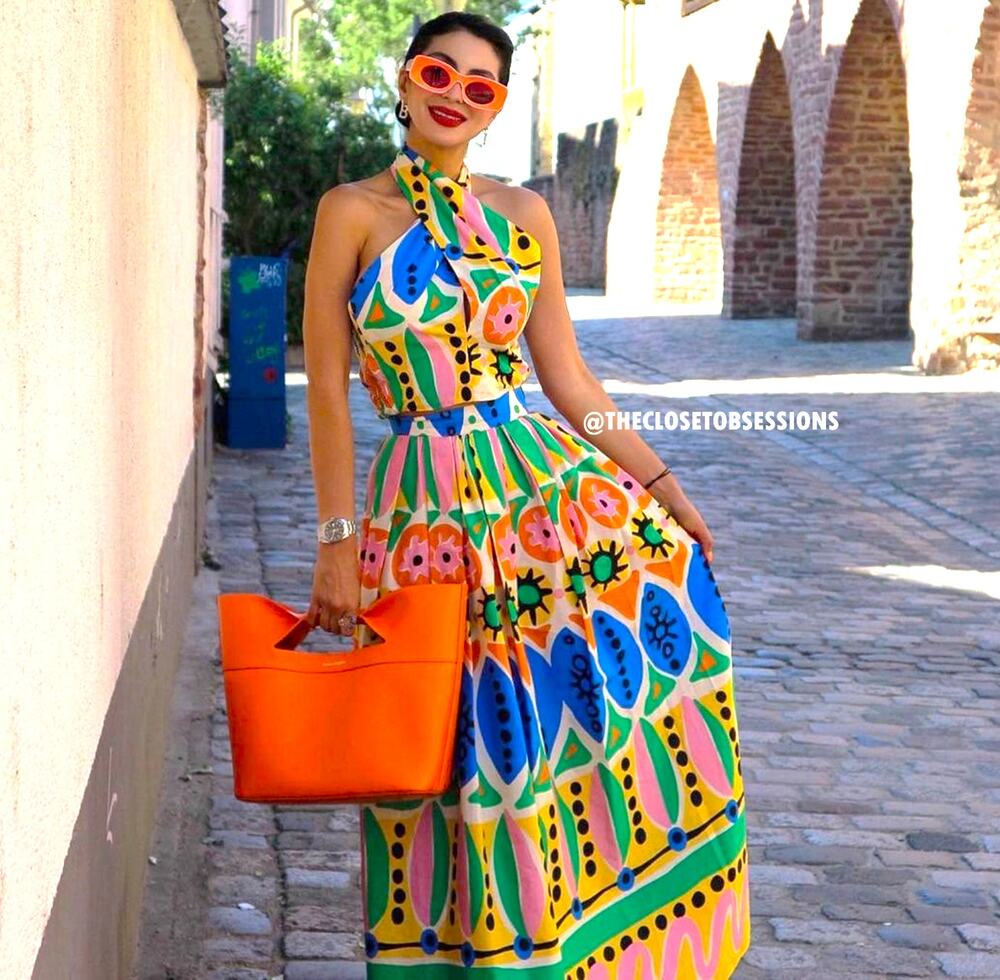 Zara Printed Co Ord Set Halter Top A-Line Midi Skirt Resort Vacation Outfit NWT